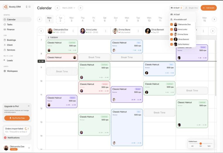 Booking calendar in the Bookly platform